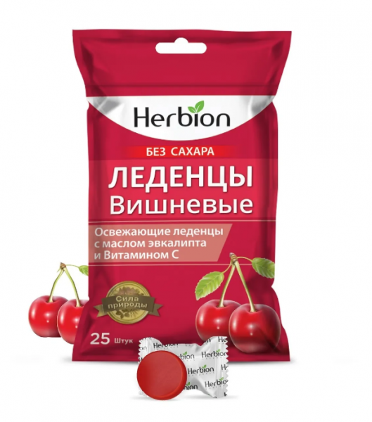 Хербион леденцы без сахара со вкусом вишни, 25 шт.