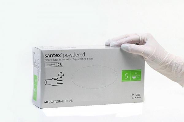 Перчатки латексные смотровые припудренные нестерильные Santex Powdered S №50