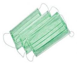 Маска медицинская трехслойная N50 с ушными зацепами зеленая