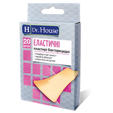 Пластырь медицинский тканевый Elastic (Эластичный) 7,2 см х 2,3 см "H Dr.House", 20 шт.
