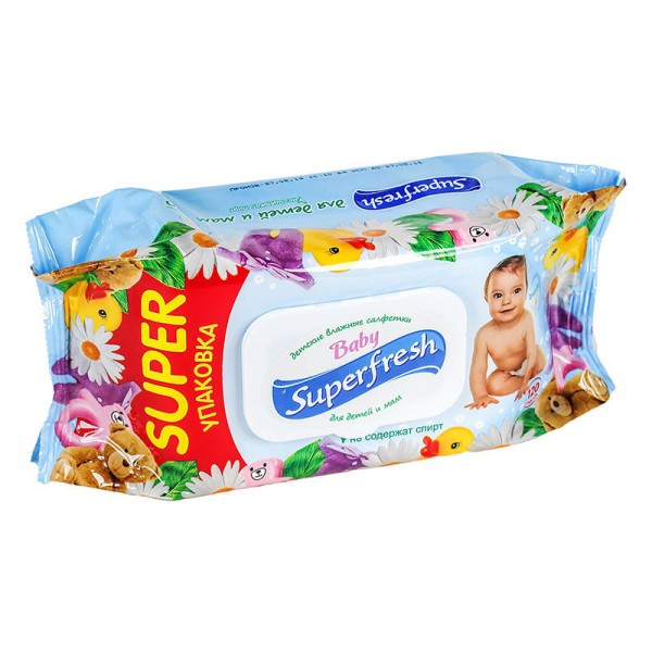 Superfresh cалфетки влажные для детей и мам с витаминным комплексом, 120 шт.