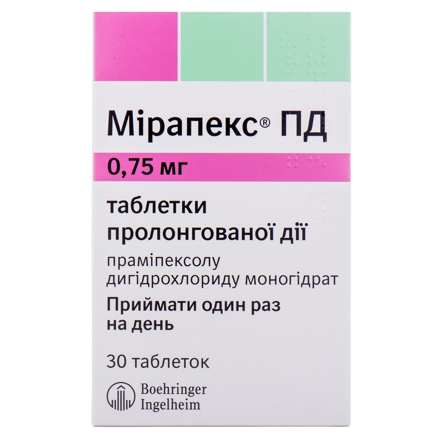 Мірапекс ПД таблетки по 0,75 мг, 30 шт.: інструкція, ціна, відгуки .