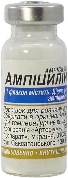 Ампициллин порошок для раствора для инъекций по 0,5 г, 1 шт.