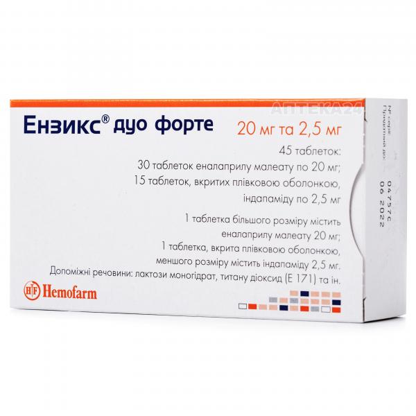 Энзикс Дуо форте таблетки при артериальной гипертензии 20 мг №30 и 2,5 мг №15