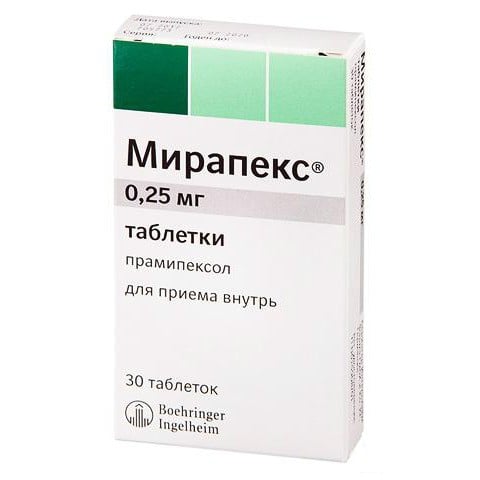 Мирапекс таблетки по 0,25 мг, 30 шт.