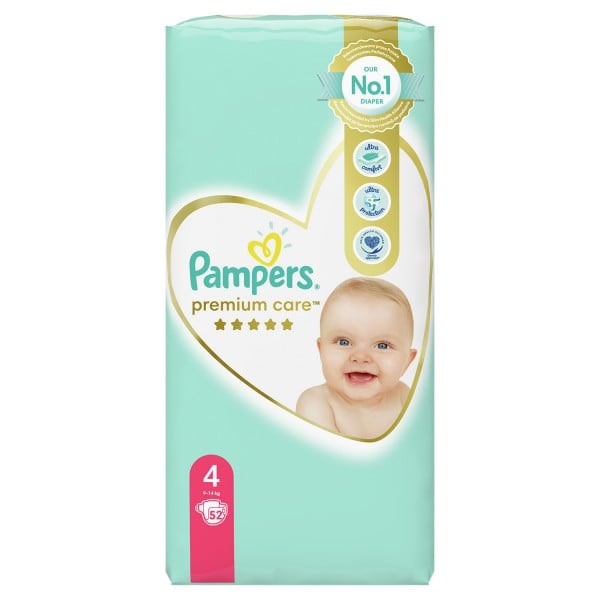PAMPERS Premium Care Maxi детские подгузники (9-14кг) Эконом, 52 шт.