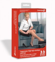 Чулки Lauma медицинские компрессионные, класс компрессии 2, модель AG 306 с кружевом и хлопком без мыска, бежевые, размер 1D