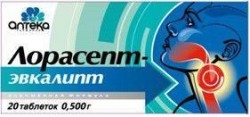 Лорасепт-эвкалипт таблетки по 500 мг, 20 шт.