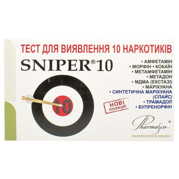 Sniper (Снайпер) тест-кассета для определения 10 наркотиков, 1 шт.
