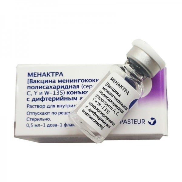 Менактра вакцина менингококковая полисахаридная групп А,С,Y,W-135 раствор для инъекций по 0,5 мл в флаконе (1 доза), 1 шт.