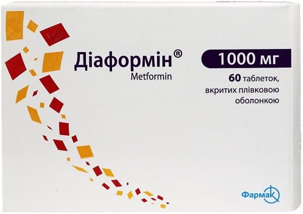 Диаформин таблетки по 1000 мг, 60 шт.
