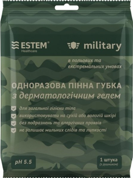 Military Estem одноразовая пенная губка с дерматологическим гелем, 1 шт.