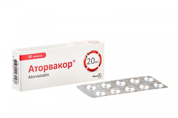 Аторвакор таблетки для снижения холестерина по 20 мг, 30 шт.