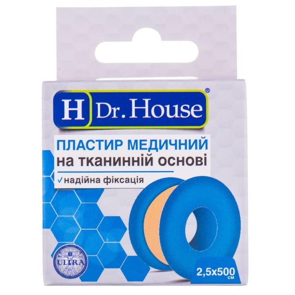Пластырь медицинский на тканевой основе 2,5 см х 500 см H Dr.House (пластик с подвесом), 1 шт.